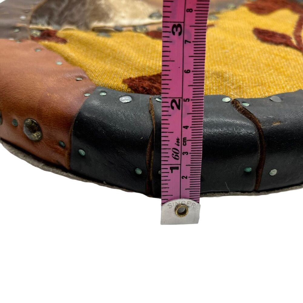 VIking Shield Hand Made Round Covered in Leather, Fabric, Calf Skin, Nail Detail - Picture 7 of 10